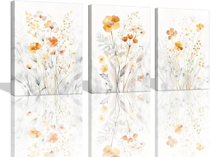 Photo 1 of 3 Pieces Girls Room Decor Yellow and Grey Daisy Wildflower Aesthetic Canvas Wall Art Modern Watercolor Flower Farmhouse Decor Floral Prints Painting Bedroom Bathroom Home Office Decor 12x16inchx3pcs