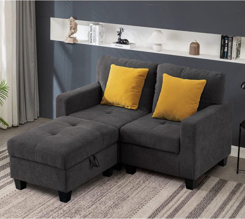 Photo 1 of ***PARTIAL SET***
Love Seat Sofa with Storage Ottoman Convertible Velvet 2 Seater Modular Sectional Modern Reversible Couch for Living Room Apartment Small Space (Dark Grey) (F8001-HOME)