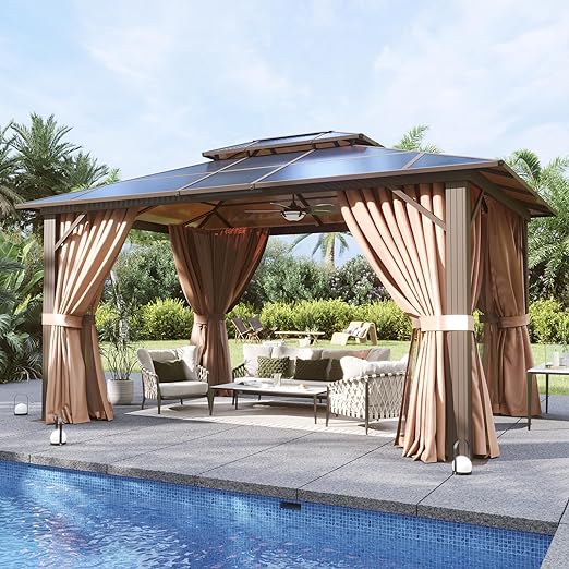 Photo 1 of 10'x12' Hardtop Gazebo, Aluminum Frame, Outdoor Polycarbonate Gazebo for Gardens, Patios, Lawns