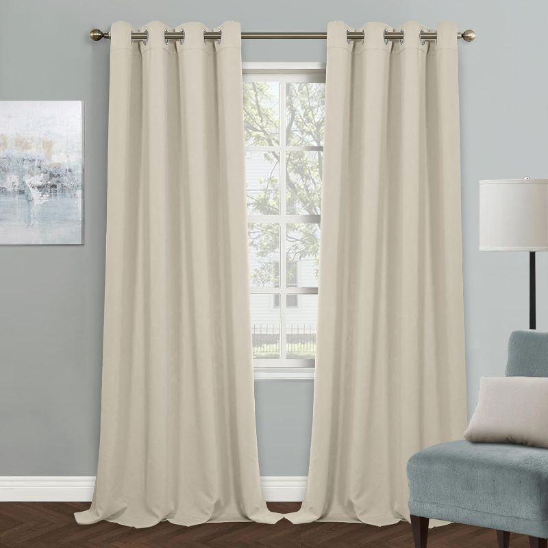 Photo 1 of  Beige Blackout Curtains for Living Room 95 Inch Long Sliding Door Curtains for Bedroom Thermal Insulated Curtains Grommet Top Window Drapes Single Panel Curtains, 52 x 95 Inch, Beige