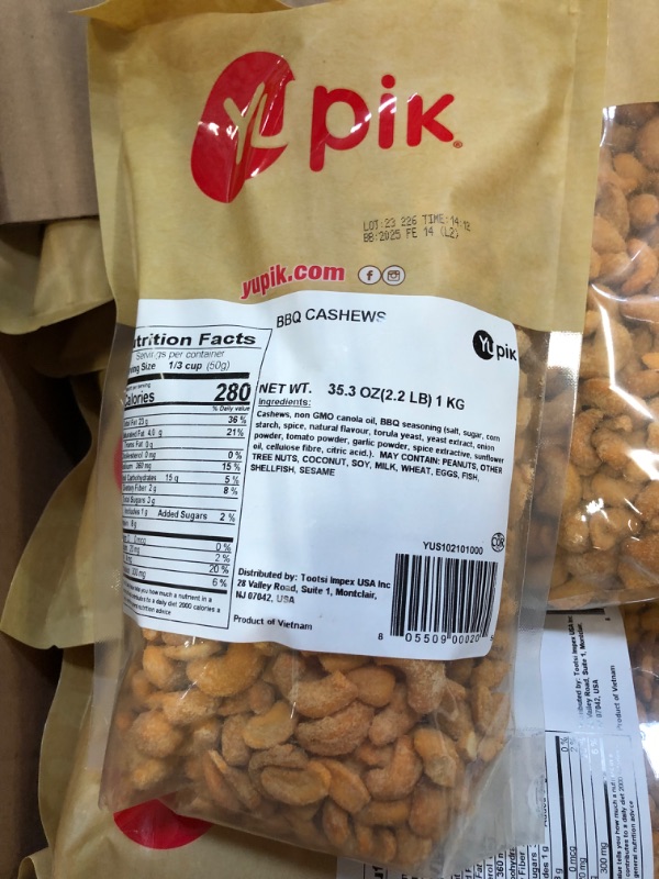 Photo 3 of ***USED***PACK OF 1 ***BEST BY  02/14/25*****Yupik BBQ Cashews, 2.2 lb, Kosher, Vegan, Roasted Salted Nuts, Seasoned Nuts with Spices, Unique Smoky Flavor, Source of Protein & Iron, Crunchy, Savory Snacks BBQ 35.2 Ounce (Pack of 1)