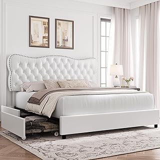 Photo 1 of  Full Bed Frame , Upholstered Platform Bed Frame with Button Tufted Headboard, Heavy Duty 
