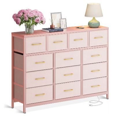 Photo 1 of *** SIMILAR *** ODK Dresser with Charging Station, 57-Inch Long Dresser for Bedroom, Large Dresser TV Stand with 13 Storage Drawers, Fabric Dresser Chest of Drawers, Beige