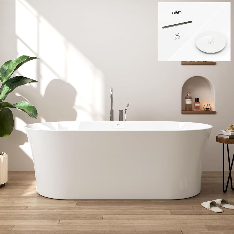 Photo 1 of ***DAMAGED*** Acrylic Freestanding Tub, Gracefully Shaped Contemporary Soaking Tub, Glossy White, cUPC Certified, White Toe-tap Drain and
MEAS: 64.36x32.48x24.8 INCH
Gloss White