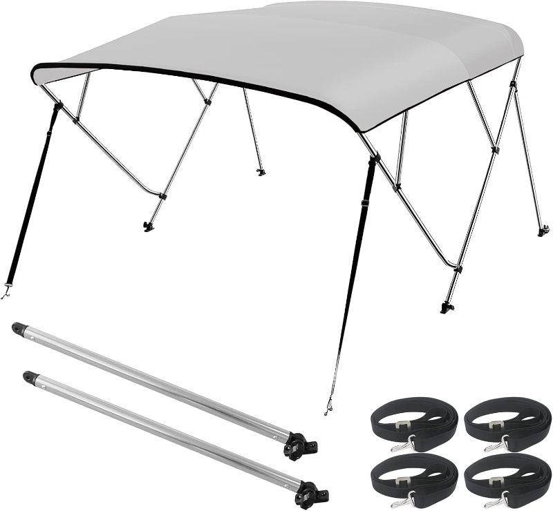 Photo 1 of 
Seamander 4 Bow Bimini Top Boat Cover Sun Shade Boat Canopy Waterproof 1 Inch Aluminum Frame with Rear Support Pole and Storage Boot (Light Grey, 4 Bow...