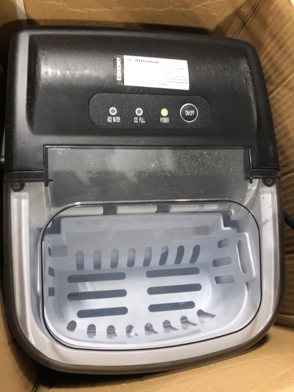 Photo 3 of ***NON FUNCTIONAL//SOLD AS PARTS ALL SALES FINAL*** 
EUHOMY Countertop Ice Maker Machine with Handle, 26lbs in 24Hrs, 9 Ice Cubes Ready in 6 Mins, Auto-Cleaning Portable Ice Maker with Basket and Scoop, for Home/Kitchen/Camping/RV. (Black)