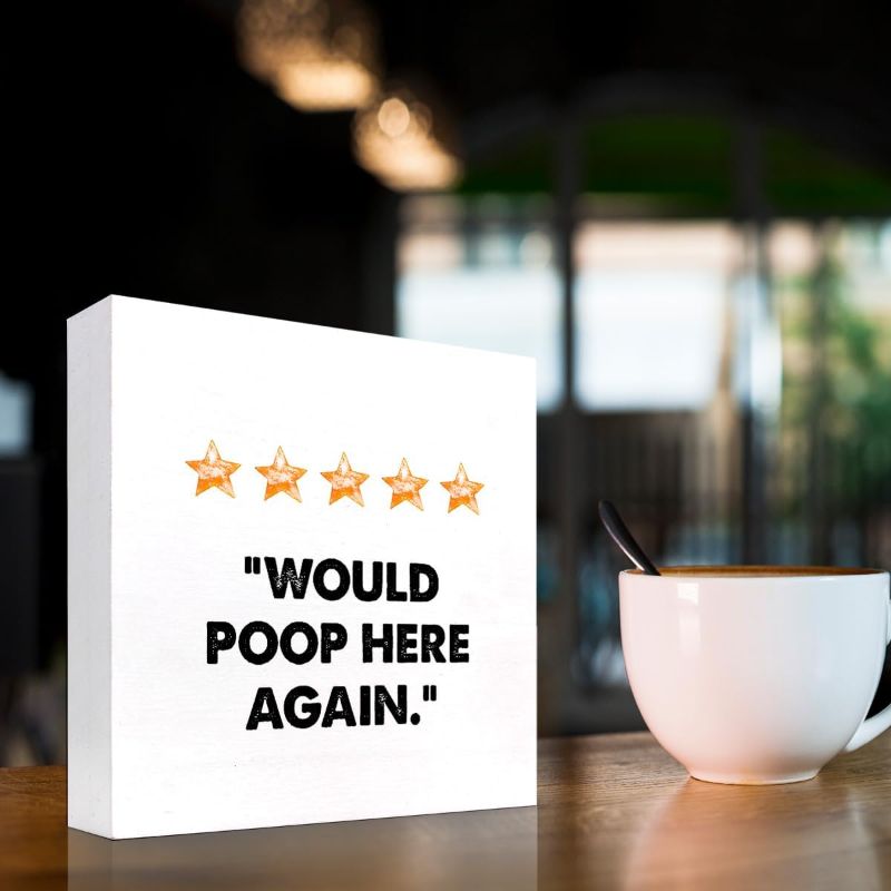 Photo 1 of 5 Stars Would P Here Again Wood Block Sign Desk Decor,Funny Humorous Bathroom Wooden Box Plaque Sign Desk Decor for Home Office Restroom Toilet Shelf Table Decorations