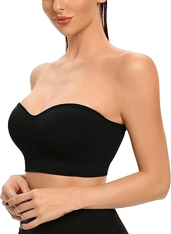 Photo 1 of ****USED**Strapless Bras for Women Non-Slip Silicone Bandeau Bra Seamless Wireless Strapless Bra Padded Tube Top Bra, X-Large, Black+black 2 Pack