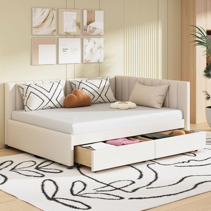 Photo 1 of ***Incomplete set***Full, Beige Upholstered Daybed with 2 Storage Drawers, Size Sofa Bed Frame
***Stock photo is a similar item***