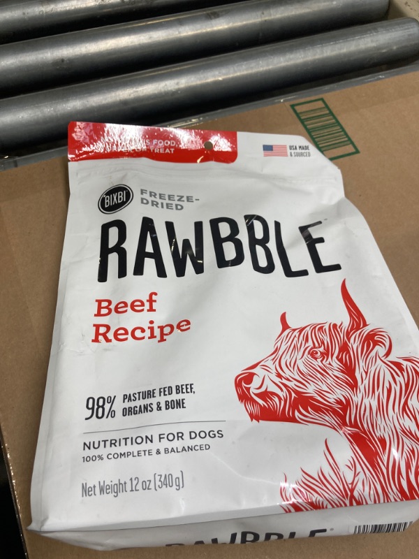 Photo 2 of ***FACTORY SEALED***
BIXBI Rawbble Freeze Dried Dog Food, Beef Recipe, 12 oz - 98% Meat and Organs, No Fillers - Pantry-Friendly Raw Dog Food for Meal, Treat or Food Topper - USA Made in Small Batches Beef 12 Ounce (Pack of 1)