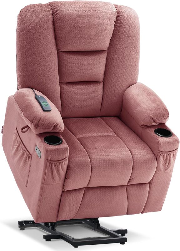 Photo 1 of ***SIMILAR***
MCombo Small Power Lift Recliner Chair with Massage and Heat for Petite People, Cup Holders, USB Ports, Side Pockets, Fabric 7569 (Small-Regular, Pink)
