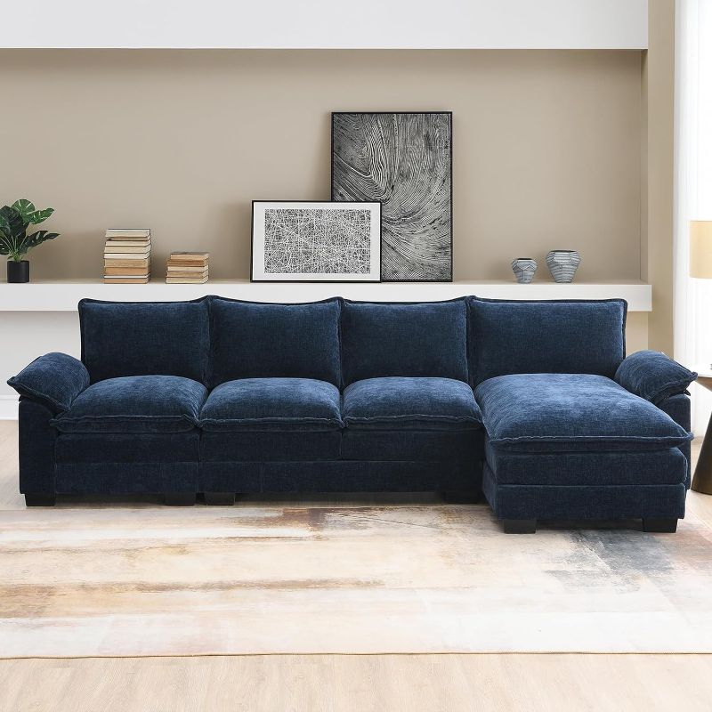 Photo 1 of ***SIMILAR******DAMAGE***
***DIRTY***

Neylory 118" Convertible Sectional Sofa Couch, Modern Chenille Fabric L Shaped Living Room Furniture Set, 5 Seat Sectional Sofa with Left Chaise & Deep Seat & Super Soft (Navy Blue) 
