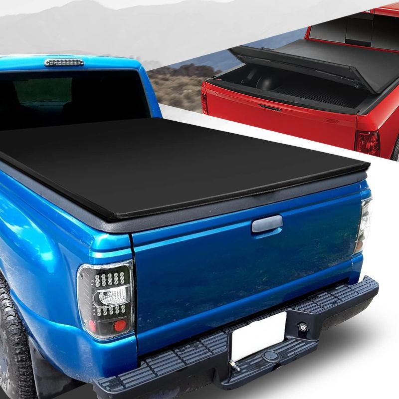 Photo 1 of ***SIMILAR***
Auto Dynasty Vinyl Soft Top Tri-Fold Adjustable Truck Tonneau Cover Compatible with Ford Ranger 6Ft Flareside Bed 93-04, Matte Black
