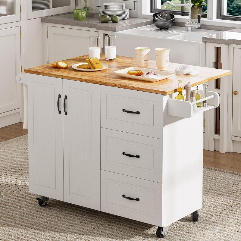 Photo 1 of ***SIMILAR***4 EVER WINNER Kitchen Island Cart with Drop Leaf & 3 Drawers, 43” Kitchen Island on Wheels with Storage Cabinet, Spice Rack, Towel Rack, Island Table...
