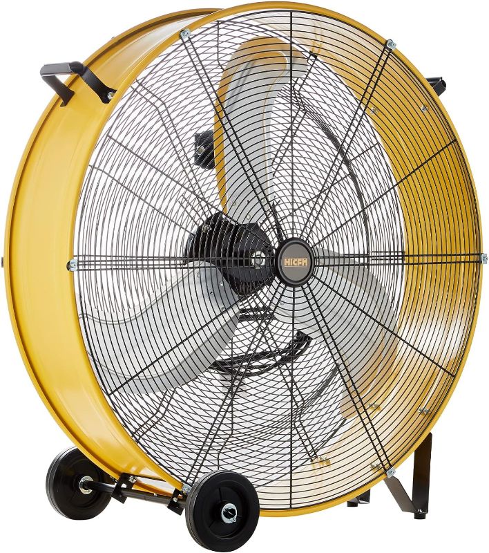 Photo 1 of 13000 CFM 30 inch Heavy Duty High Velocity Barrel Floor Drum Fan With Powerful 1/3HP Motor, 9ft Cord, 5in Solid Wheels for Workshop, Garage, Commercial or Industrial rooms - UL Safety Listed
