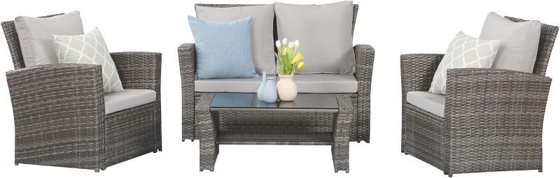 Photo 1 of ***SIMILAR***
Wisteria Lane 1 Piece Outdoor Patio Furniture Sets, Wicker Conversation  for Porch Deck, Gray Rattan Sofa Chair with Cushion
