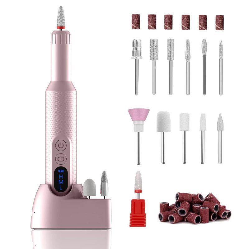 Photo 1 of ***USED** MISSING CHARGER*** Cordless Electric Nail Drill, Portable Professional Rechargeable Efile Nail File Machine with Nail Drill Bits, Sanding Bands for Acrylic Gel Nails, Manicure Pedicure Polishing, Pink