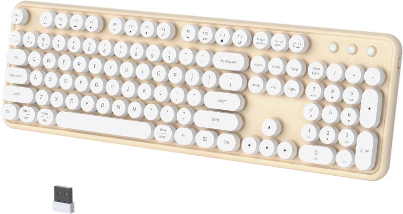 Photo 1 of Bluetooth Wireless Colorful Keyboard, 104 Round Floating Keycaps Typewriter Stytle Single Keyboard with BT1 BT2 USB Receiver for PC Laptop Pad Phones(beige