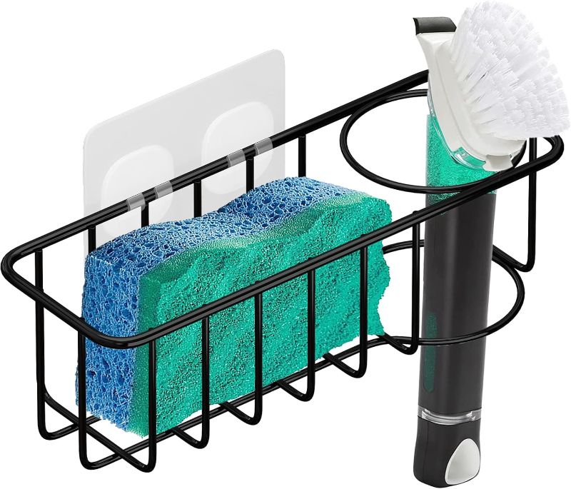 Photo 1 of ***USED***esol Adhesive Sink Sponge Holder + Brush Holder, 2-in-1 Kitchen Sink Caddy, SUS304 Stainless Steel Rust Proof Water Proof Kitchen Sponge Holder, Sink Organizer Rack For kitchen,Black set of 3