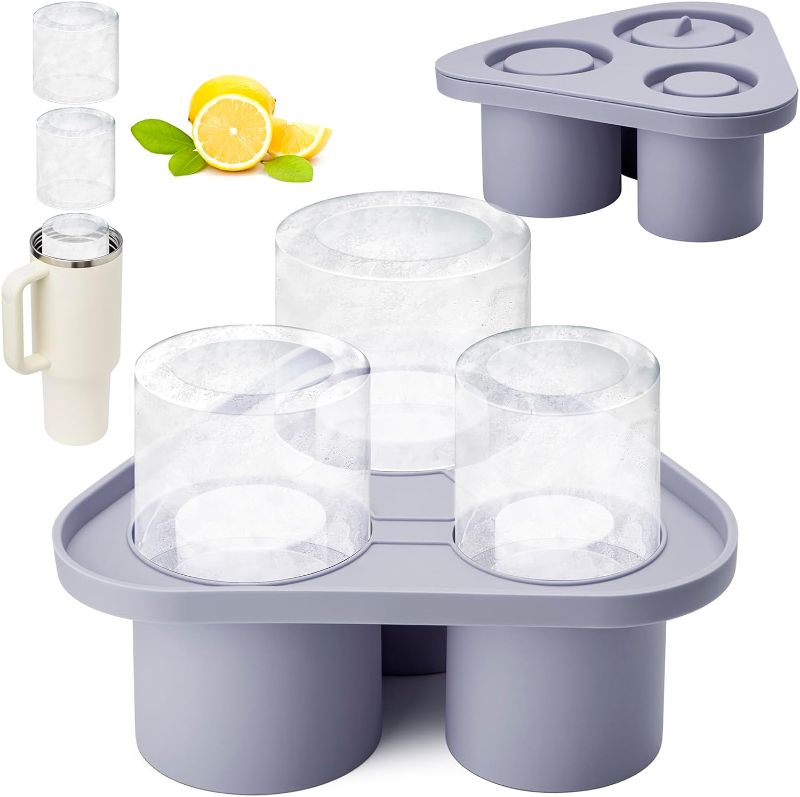 Photo 1 of  Cube Mold for Stanley Cup - Silicone Ice Mold With Lid for 20-40oz Tumbler for Freezer, Reusable Ice Cubes for Whiskey, Cocktails, Drinks, Coffee, Ice ring Stanley Cup Accessories (Grey)