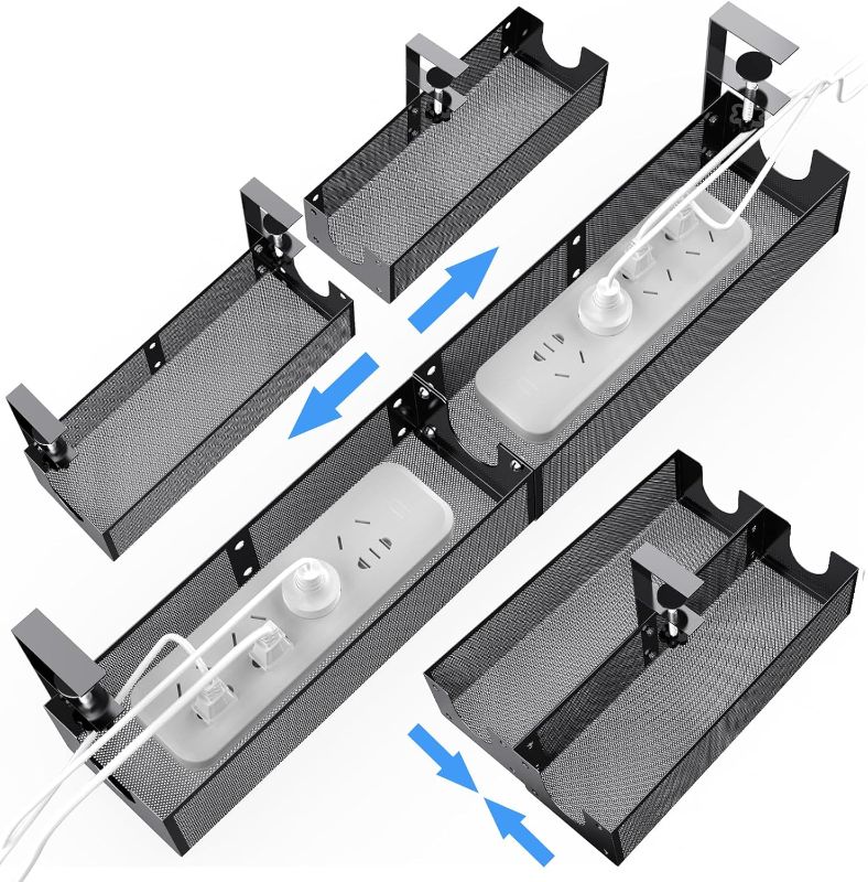 Photo 1 of ***USED*** Under Desk Cable Management Tray Combinable Metal Under Desk Cord Organizer Under Table Cord Management Tray No Drill No Damage The Desk(Black