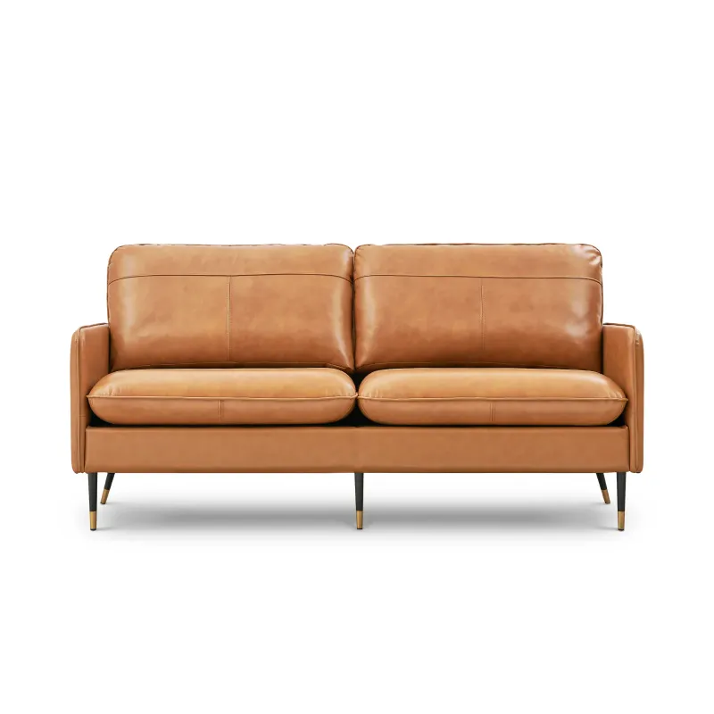 Photo 1 of  Genuine Leather Sofa, Top-Grain 2 Seater Leather Couch, Mid-Century Modern Upholstered Sofa for Living Room Bedroom Apartment Office, Cognac Tan