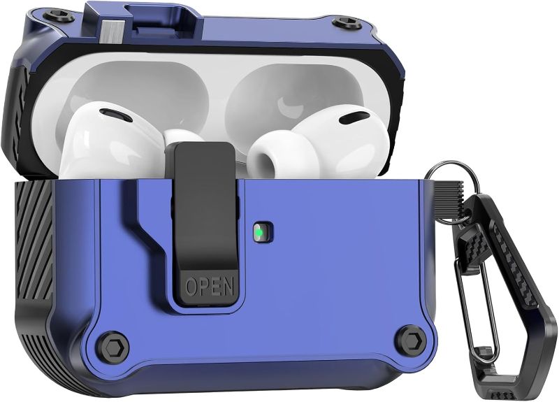 Photo 1 of Airpods Pro Case Cover with Lock, Iruic Series Full-Body Shockproof Protective Case for AirPods Pro 2nd Generation/1st Generation Case (2022/2019), Navy