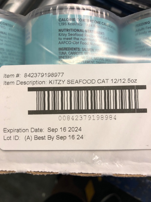 Photo 3 of Amazon Brand - Kitzy Wet Cat Food, Paté, No Added Grain, Seafood Recipe, 12.5 oz cans, Pack of 12 EXP : 9/16/24