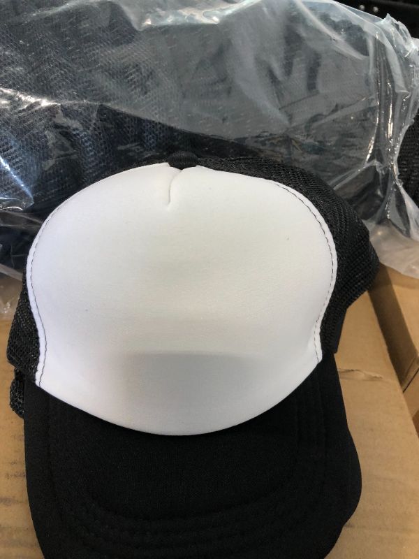 Photo 2 of ** ONLY BLACK AND WHITE** Handepo 24 Pcs Trucker Hat for Kids Summer Polyester Mesh Cap Adjustable Sublimation Blank Hats Baseball Caps for Outdoor Medium Multi Color