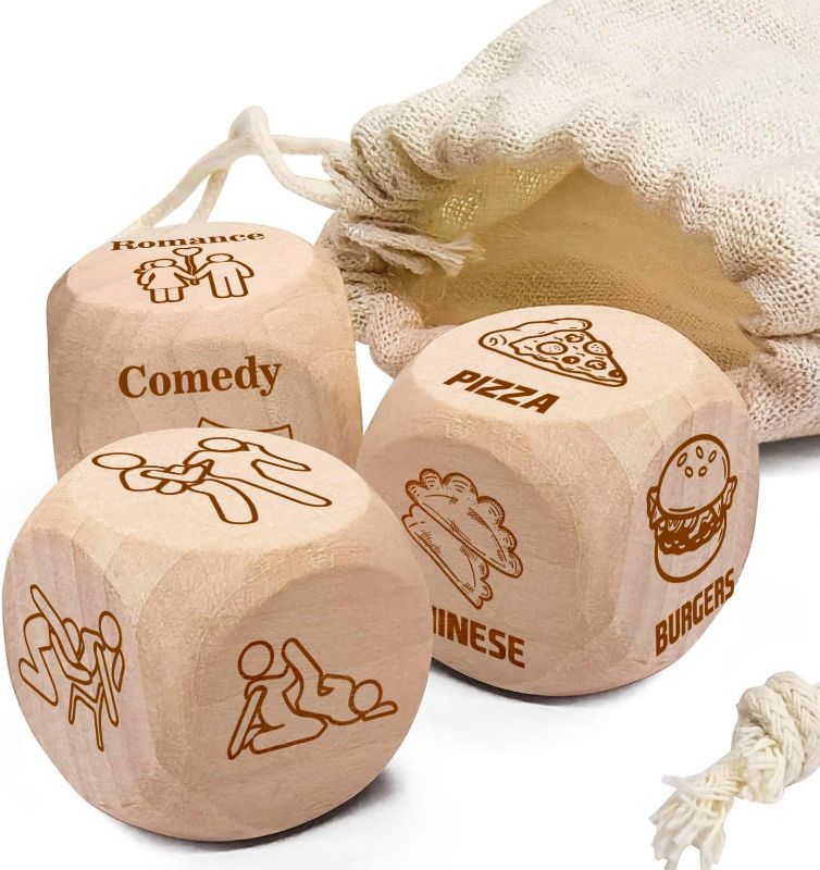 Photo 1 of 3PCS Date Night Dice,Food Dice Date Night Ideas,Anniversary Wooden Gifts for Men Women Funny Wedding Gifts for Couples Birthday Gifts for Husband Wife