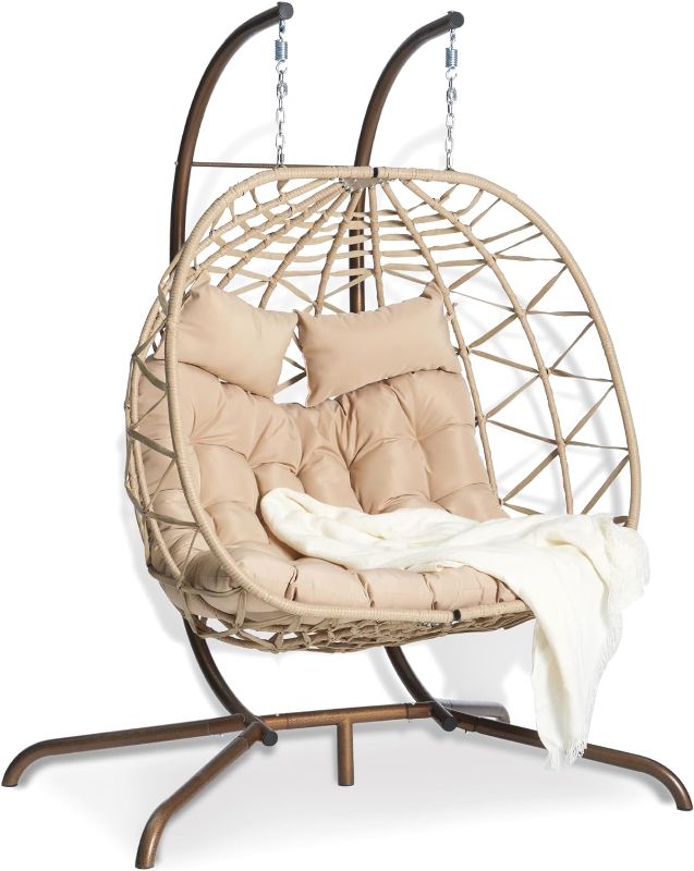 Photo 1 of  ***product similar to the original photo*** Brafab Double Rattan Swing Egg Chair with Stand, Oversized 2 Person Wicker Hanging Egg Chair for Indoor/Outdoor, Basket Hammock Chair