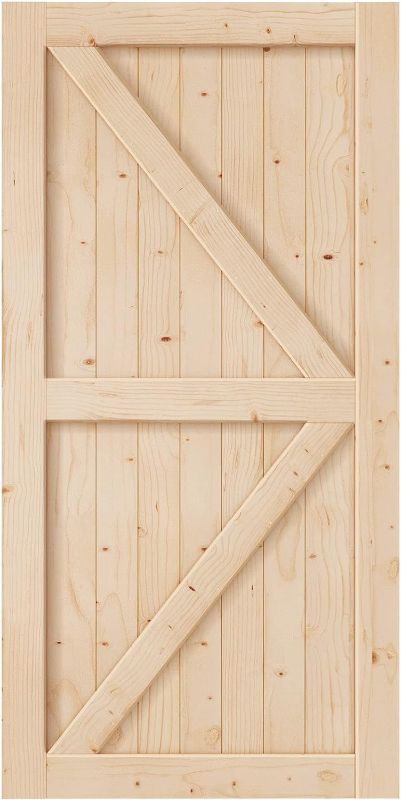 Photo 1 of ***DAMAGE ON THE BOX*** EaseLife 42in x 84in Sliding Barn Wood Door,Interior Doors,DIY Assemblely,Solid Natural Spruce Panelled Slab,Easy Install,Apply to Rooms & Storage Closet,K-Frame