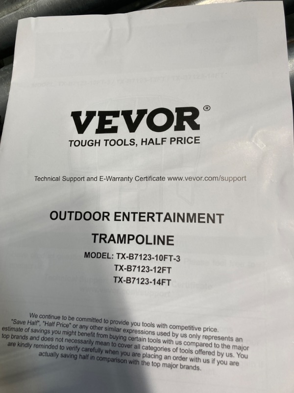 Photo 2 of **USE FOR PARTS ONLY** VEVOR outdoor entertaiment trampoline tx-b7123-10ft-3 10 ft. Trampoline 330 lbs. Trampoline Heavy-Duty Trampoline Outdoor Recreational Trampolines for Kids Adults Vevor 12 10 14 FT Trampoline with Enclosure Net, Ladder, and Curved P