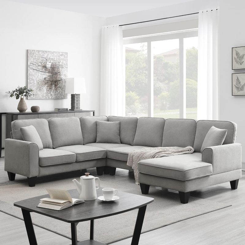 Photo 1 of 108" U-Shape Sectional Sofa-Modern Sofa Sectional Couch, 7 Seater Modular Sectional Sofa with 3 Pillows for Living Room, Apartment, Office 108"-gray