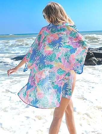 Photo 1 of ** SIMILAR TO IMAGE**
RAISEVERN Women's Swimsuit Cover Up 2024 3/4 Sleeve Bathing Suit Bikini Hawaiian Coverup Button Down Oversized Cover Up Shirt Medium-Large Flamingo 01