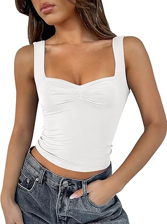 Photo 1 of ** similar to image**
ANRABESS Women Sleeveless Crop Cami Tank Tops Sexy Sweetheart Neck Spaghetti Strap Pleated Shirts Y2K Going Out Outfits White A1476baise-XL, X-Large