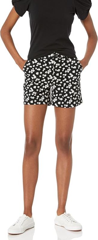 Photo 1 of Amazon Essentials Women's Mid-Rise Slim-Fit 5 Inch Inseam Khaki Short (Available in Straight and Curvy Fits) Straight Black White Floral 2