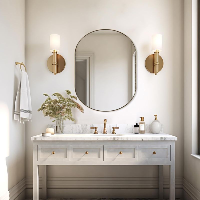 Photo 1 of ANDY STAR 30x40'' Gold Oval Mirror, Brushed Brass Bathroom Mirrors, Brass Oval Mirrors, Oval Vantiy Mirror Pill Shaped Mirror in Stainless Steel 1’’ Deep Wall Mounted Vertically & Horizontally
