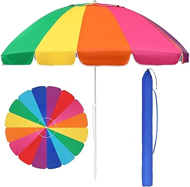 Photo 1 of 12FT Extra Large Beach Umbrella with Sand Anchor Rainbow Color Heavy Duty High Wind Beach Umbrella Height Adjustable, Outdoor Portable Beach Umbrella with Air Vent for Patio Garden Pool Backyard
