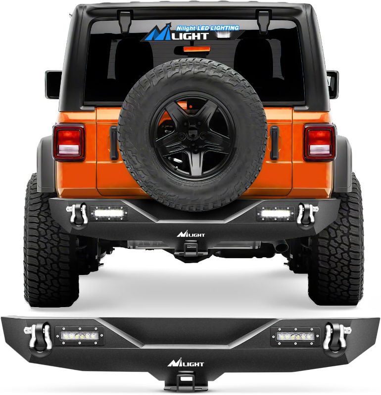 Photo 1 of ** NEW, OPENED PACKAGE**
Nilight - JK-52A Rear Bumper Compatible for 2007-2018 Wrangler JK,Rock Crawler Bumper with Hitch Receiver & 2X Upgraded 18W LED Lights Off Road Textured Black
