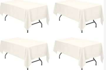 Photo 1 of 4 Pack Ivory Tablecloths for 6 Foot Rectangle Tables 60 x 102 Inch - 6ft Rectangular Bulk Linen Polyester Fabric Washable Long Clothes for Wedding Reception Banquet Party Buffet Restaurant