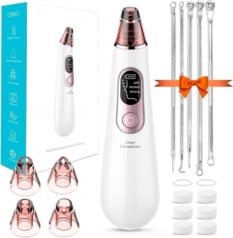 Photo 1 of 2024 Newest Blackhead Remover Pore Vacuum,5 Suction Power,5 Probes,USB Rechargeable Blackhead Vacuum Kit-Facial Pore Cleaner Electric Acne Extractor Tool for Women and Men Off White