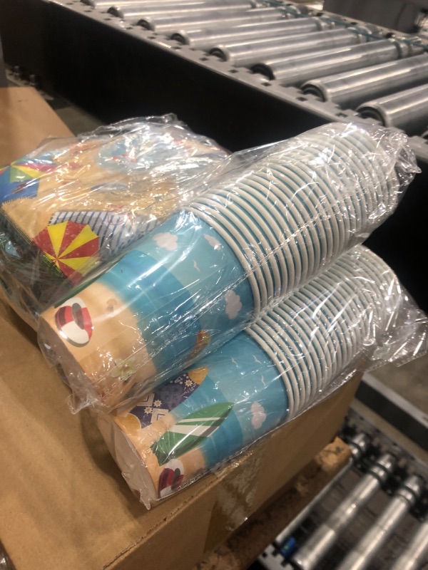 Photo 1 of ** Two Pack ** Oigco 96PCS Beach Party Supplies Summer Pool Plates Napkins Cups Tableware Set for Beach Birthday Party Decorations 24 Guests