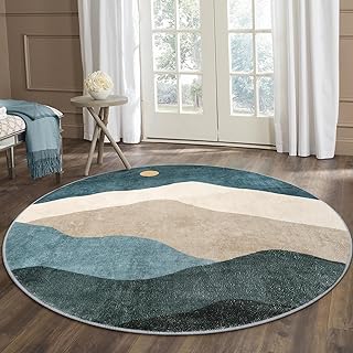 Photo 1 of 6ft Abstract Round Rugs for Bedroom,Soft Washable Non-Slip Large Circle Rug,Chic Faux Wool Mountain Low-Pile Carpets for Kidsroom/Nursery/Living Room/Classroom(Blue)