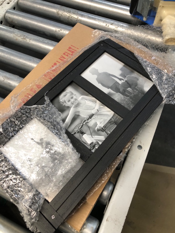 Photo 2 of Americanflat 4x6 Triple Picture Frame with Polished, Crystal Clear Glass - Hampton Collection - Distress Wood Collage Picture Frames for Tabletop and Wall Display - Charcoal Black Charcoal Black 3 4x6 Openings