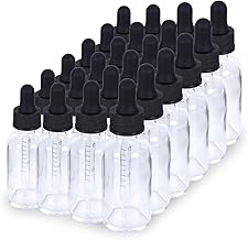 Photo 1 of 1 oz Dropper Bottle 24 Pack Clear Glass Boston Bottles 30ml with Eye Droppers Black Caps for Essential Oils, Perfume, Leak Proof Travel Bottles for Liquids