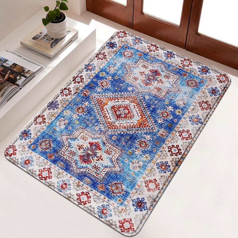 Photo 1 of 
Turkish Persian Rug for Bedroom, Washable 2x3 Area Rug Non-Slip Entryway Carpet Indoor Small Doormat Faux Wool Low-Pile Front Door Mat Distressed Living...