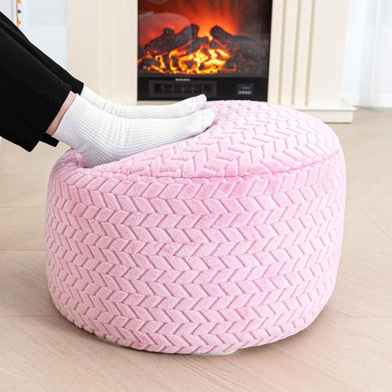 Photo 1 of AbunHeri Stuffed Pouf Ottoman, Ottoman Pouf for Living Room Bedroom Floor Storage Pouf Footstools, Round Foot Rest Stool 20"x20"x12" with Filler.