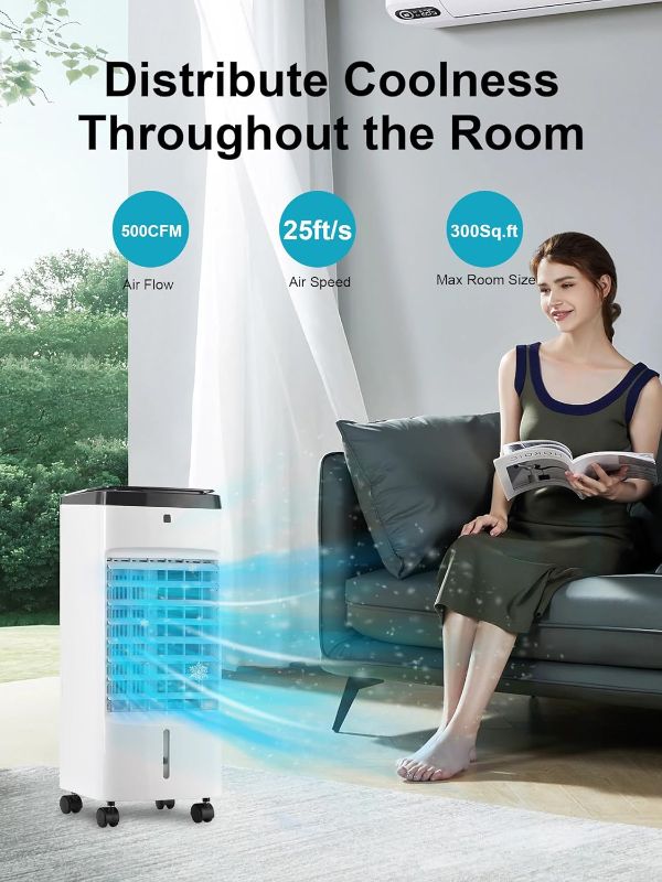 Photo 1 of (READ FULL POST) Evaporative Air Cooler, 3 In 1 Swamp Cooler with 6 Ice Packs, Remote, 12H Timer, Portable Evaporative Cooler with 70° Oscillation, 3 Speeds, 3 Modes, Cooling Fan for Bedroom, Living Room, Office
