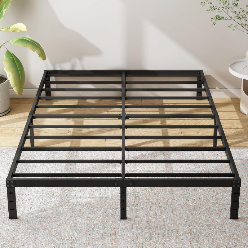 Photo 1 of 12 Inch King Size Metal Bed Frame, Heavy Duty Steel Slat Mattress Foundation, No Box Spring Needed, Easy Assembly, Noise-Free, Black
